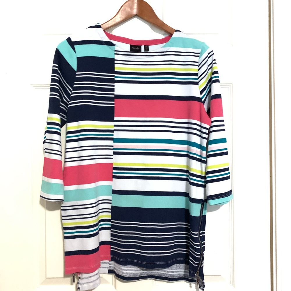 Rafaella multi color lines blouse size large